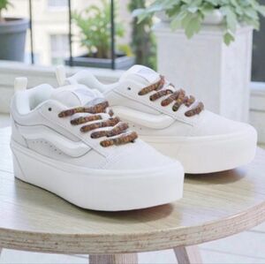 Vans White Platform Sneakers with Multicolor Laces